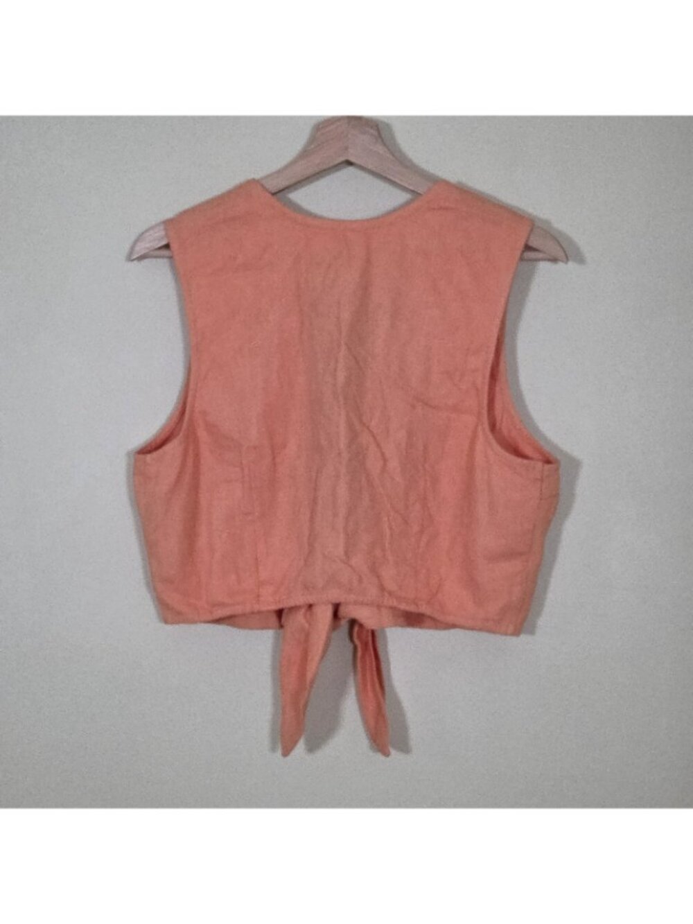 Abercrombie & Fitch Cropped Top Womens L Coral Tie Front Linen Blend Sleeveless - Picture 16 of 16